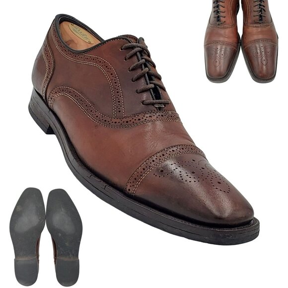 To Boot New York Italy Men 8.5 Antiqued Brown Leather Dress Shoes Cap-toe Oxford